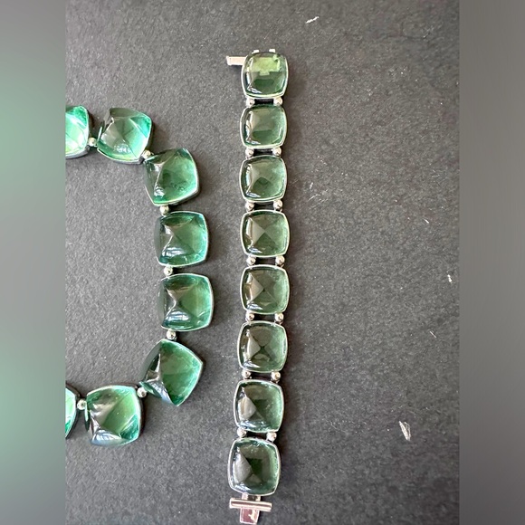 Authentic BACCARAT set green MEDICIS Crystal Sterling Necklace & Bracelet. - Picture 3 of 13